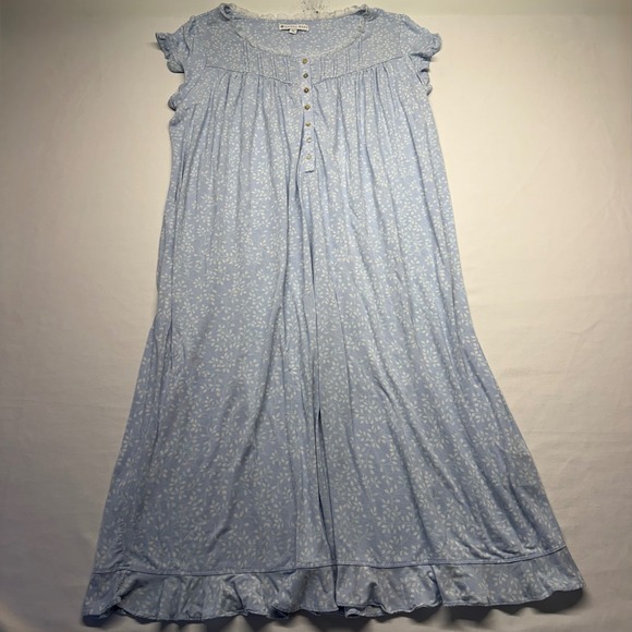 Eileen West Other - Eileen West Nightgown M Blue Floral Womens Cotton Lace Ruffle 43"in Sleep Dress